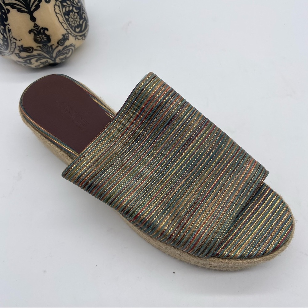 Vince Multi Color Platform Slide Sandals Slip‎ On Shoes Leather